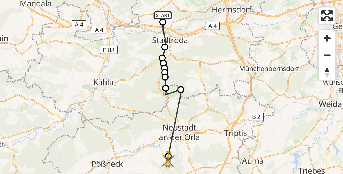 Flugroute Rettungshubschrauber Trockhausen - Weira, 13 März 2026, 09:12