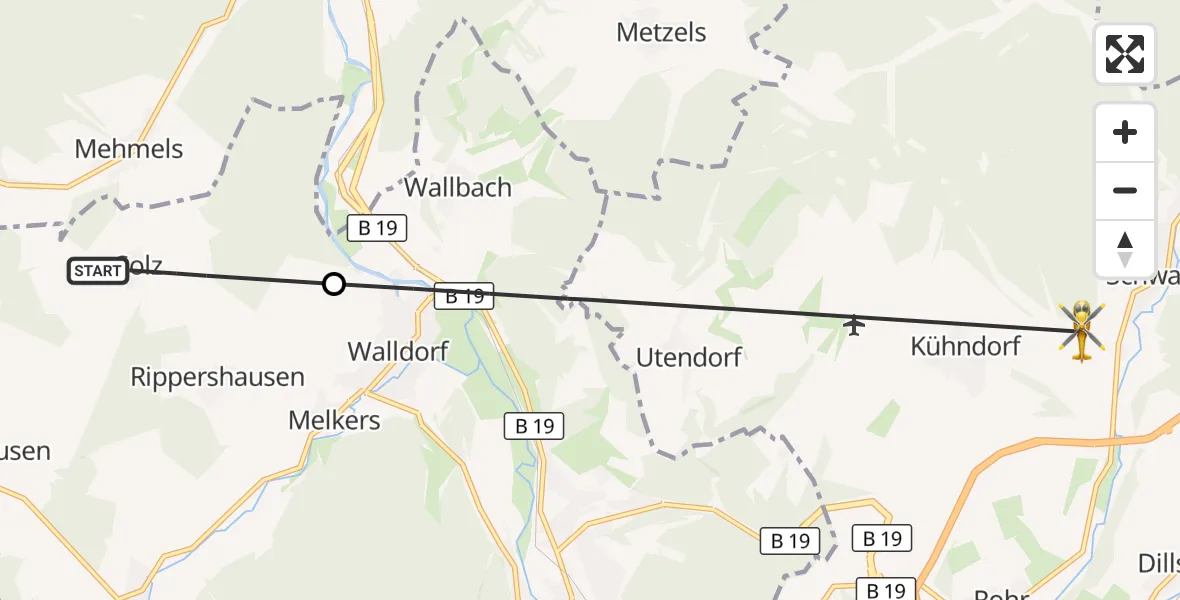 Flugroute Rettungshubschrauber Solz - Schwarza, 13 März 2026, 09:28