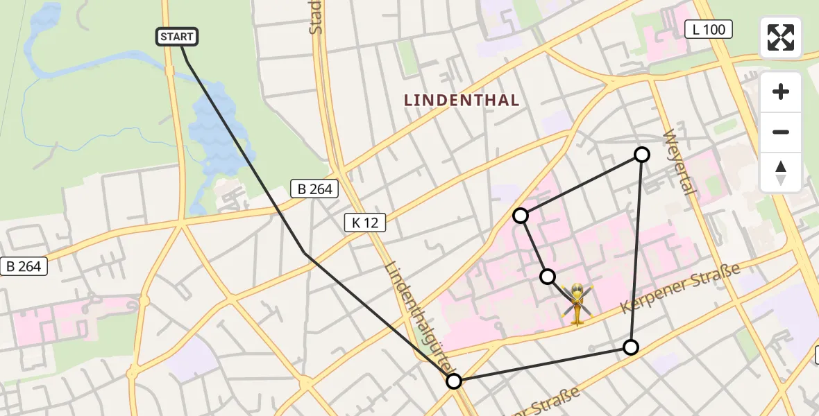 Flugroute Rettungshubschrauber Lindenthal - Köln University Hospital, 13 März 2026, 09:29