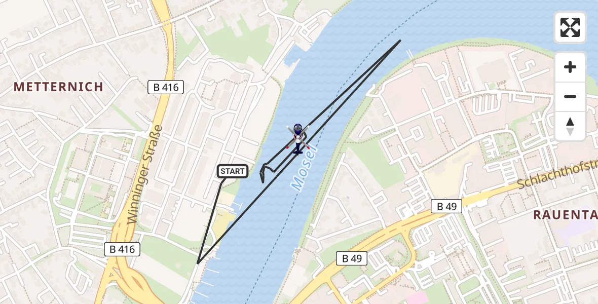 Flugroute Polizeihubschrauber Koblenz - Koblenz, 13 März 2026, 09:30