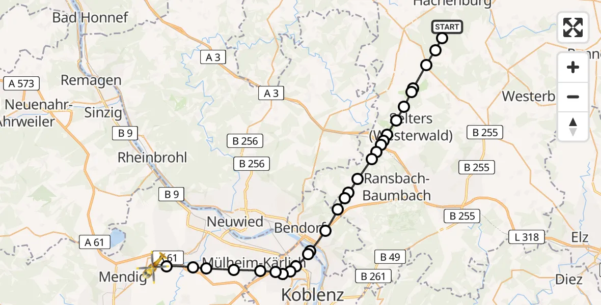 Flugroute Rettungshubschrauber Gehlert - Kruft, 13 März 2026, 09:31