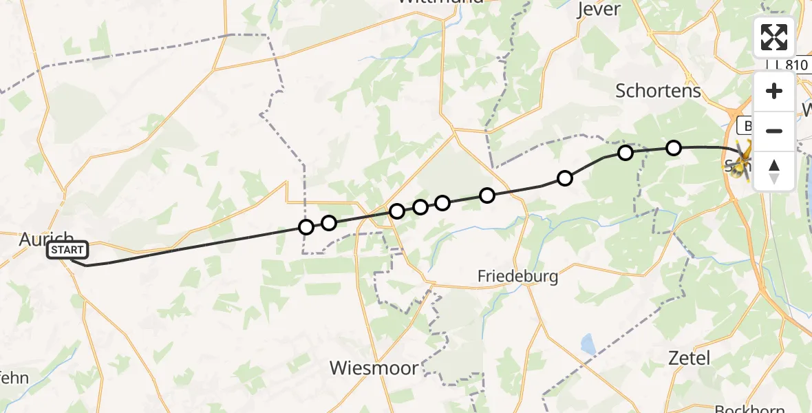 Flugroute Rettungshubschrauber Aurich - Sande, 13 März 2026, 09:32