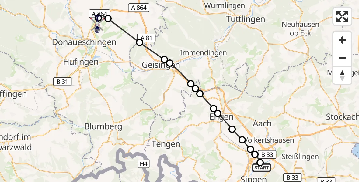 Flugroute Polizeihubschrauber Singen (Hohentwiel) - Donaueschingen-Villingen Airfield, 13 März 2026, 09:46