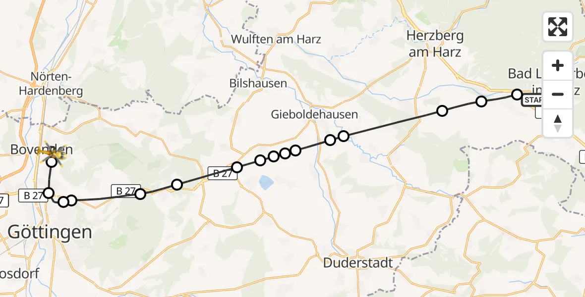 Flugroute Rettungshubschrauber Bad Lauterberg im Harz - Bovenden, 13 März 2026, 09:49