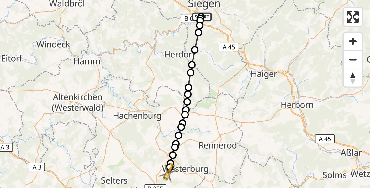 Flugroute Rettungshubschrauber Evangelisches Jung-Stilling Hospital - Brandscheid, 13 März 2026, 10:02