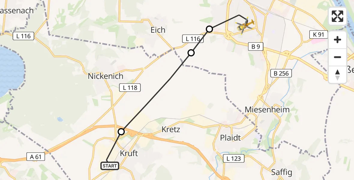 Flugroute Rettungshubschrauber Kruft - Andernach, 13 März 2026, 10:16