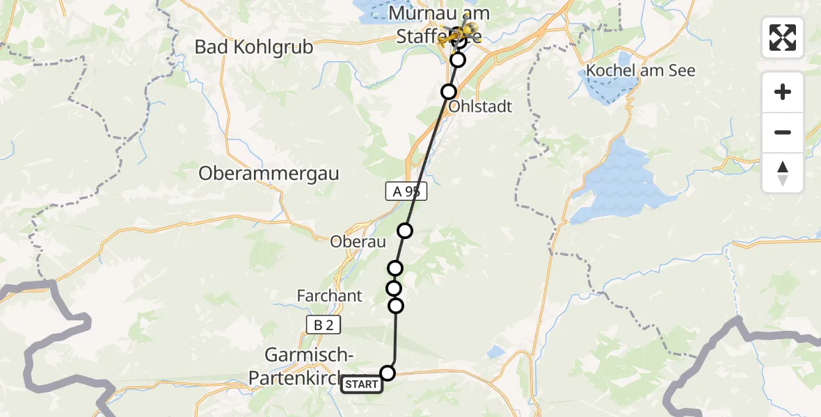 Flugroute Rettungshubschrauber Garmisch-Partenkirchen - Murnau Accident Hospital, 13 März 2026, 10:32