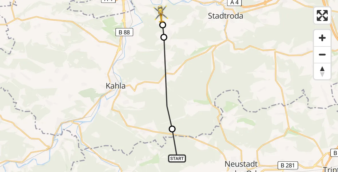 Flugroute Rettungshubschrauber Lausnitz - Zöllnitz, 13 März 2026, 10:35