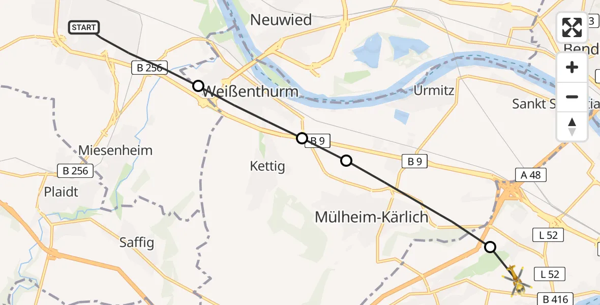 Flugroute Rettungshubschrauber Andernach - Koblenz, 13 März 2026, 10:36