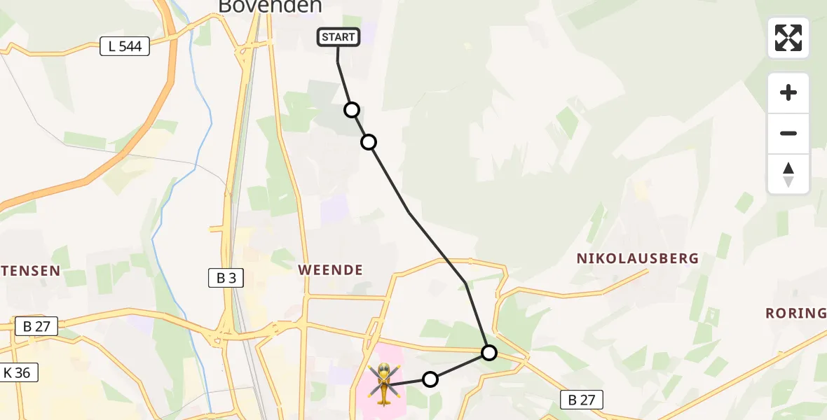 Routekaart van de vlucht: Rettungshubschrauber nach Göttingen University Clinic Heliport