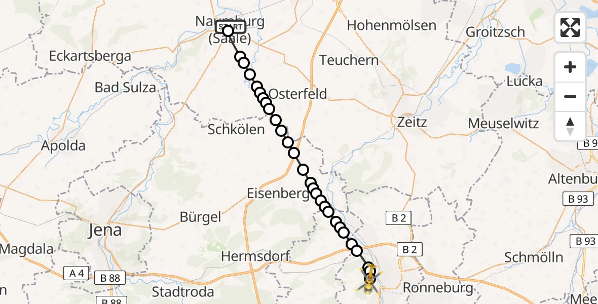 Flugroute Ambulanzhubschrauber Naumburg Hospital - Ernsee, 13 März 2026, 10:41