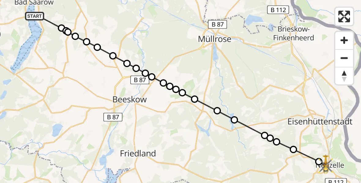 Flugroute Rettungshubschrauber Pieskow - Neuzelle, 13 März 2026, 10:44