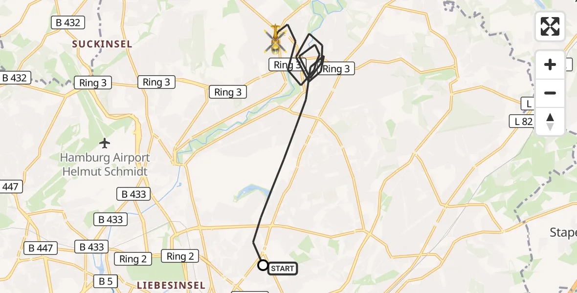 Flugroute Rettungshubschrauber Hamburg Military Hospital - Wandsbek, 13 März 2026, 10:47