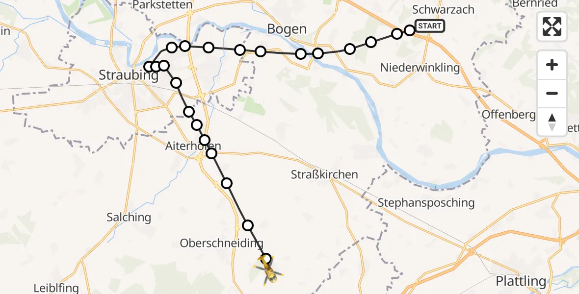 Flugroute Rettungshubschrauber Lindforst - Münchshöfen, 13 März 2026, 10:48