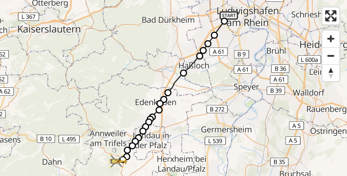 Routekaart van de vlucht: Rettungshubschrauber nach Klingenmünster, Johanna-Weg
