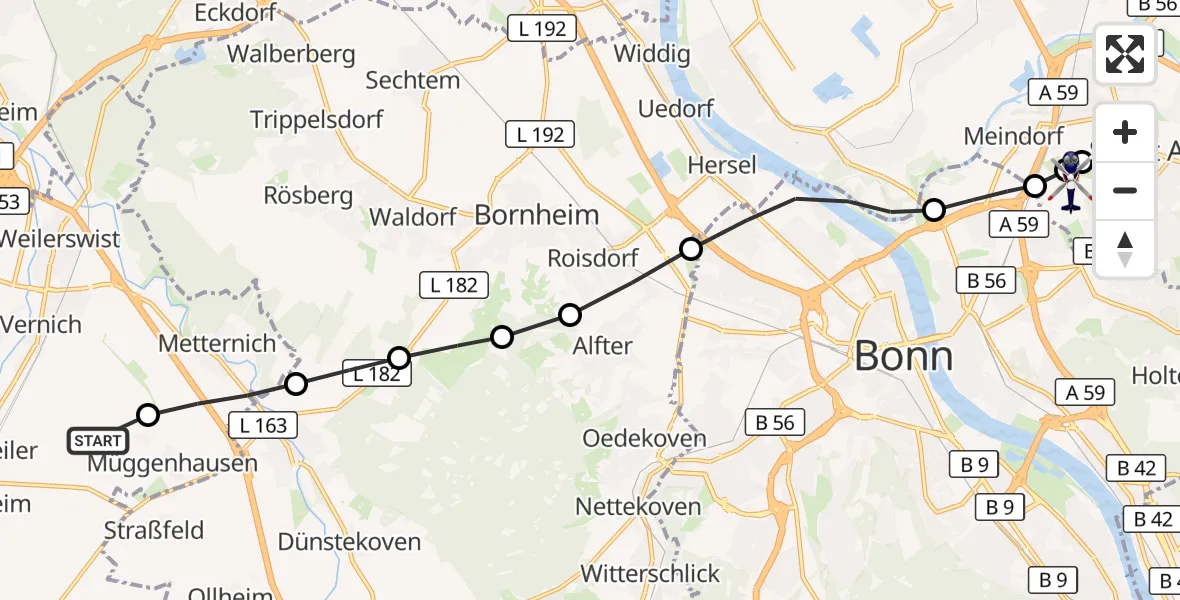 Flugroute Polizeihubschrauber Weilerswist UL - Sankt Augustin, 13 März 2026, 11:02