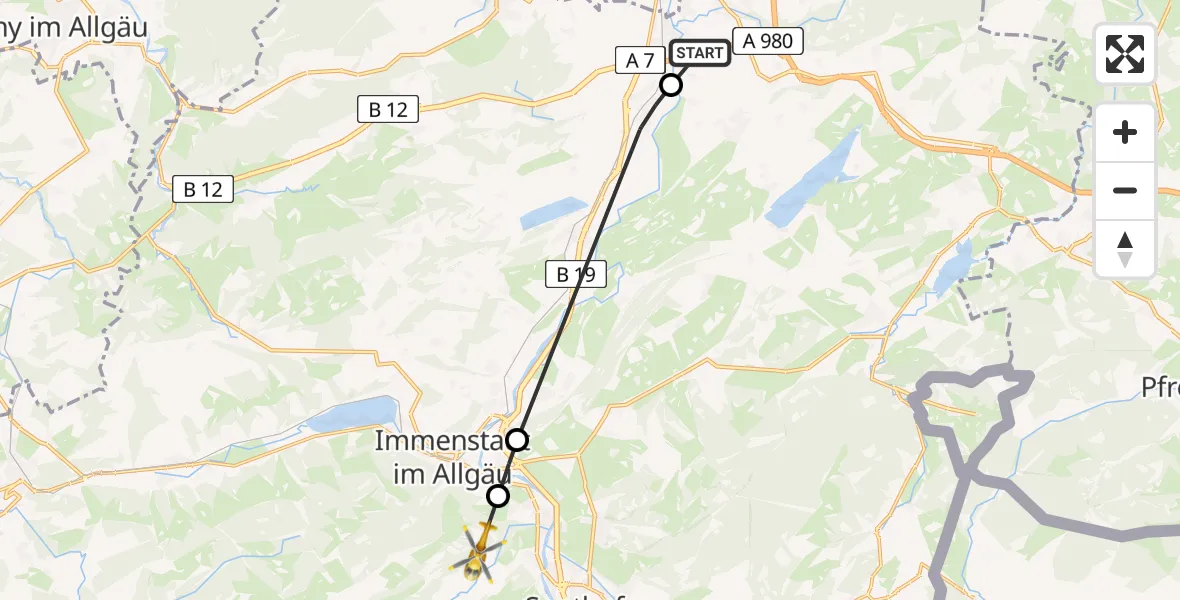 Flugroute Rettungshubschrauber Graben - Gunzesried, 13 März 2026, 11:02