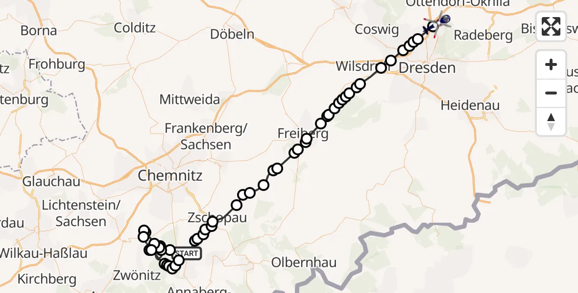 Flugroute Polizeihubschrauber Thum - Dresden Airport, 13 März 2026, 11:03