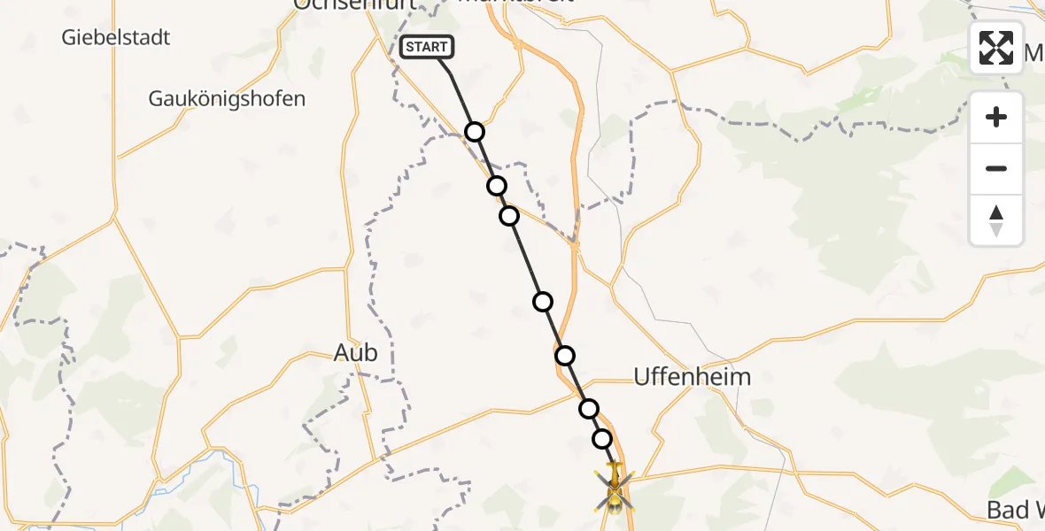 Flugroute Rettungshubschrauber Marktbreit - Wallmersbach, 13 März 2026, 11:05