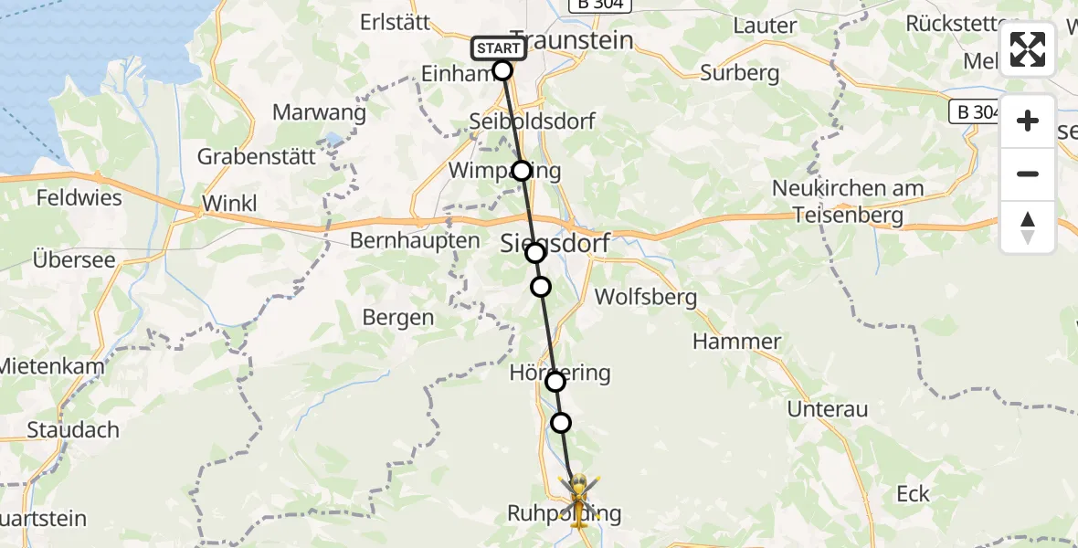 Flugroute Rettungshubschrauber Gemarkung Wolkersdorf - Ruhpolding, 13 März 2026, 11:14