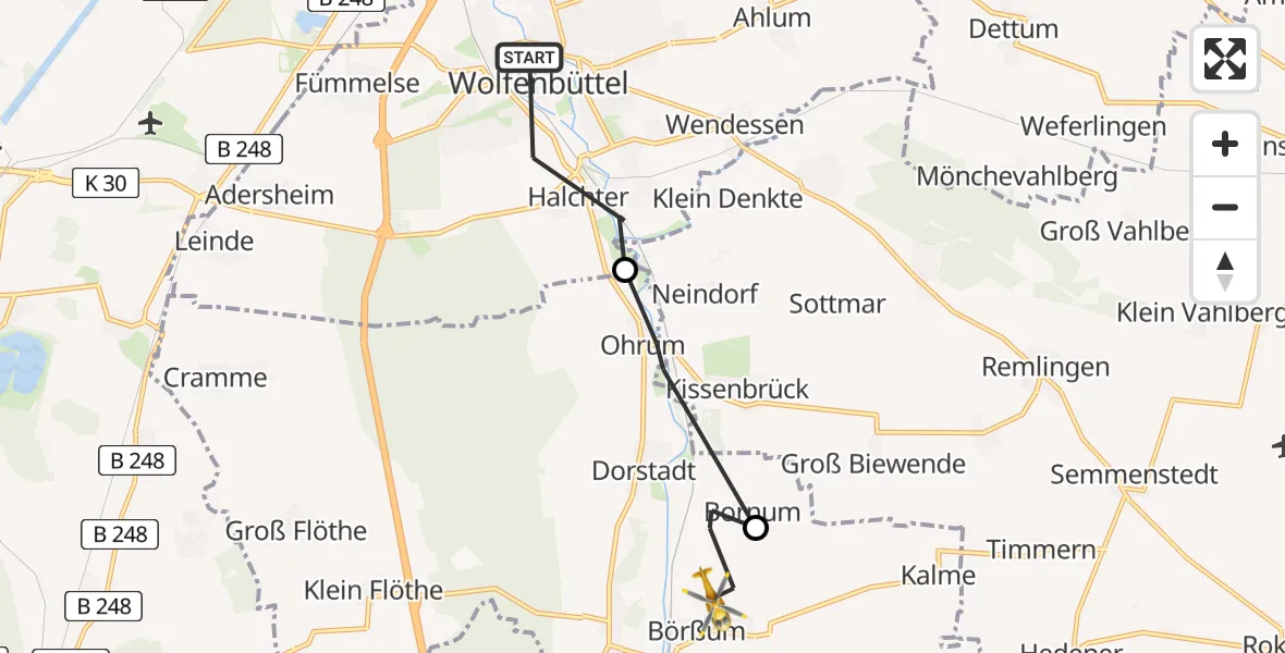 Flugroute Rettungshubschrauber Wolfenbüttel - Börßum, 13 März 2026, 11:26
