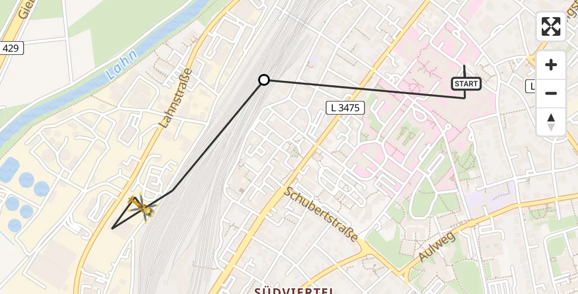Routekaart van de vlucht: Rettungshubschrauber nach Gießen, Lahnstraße