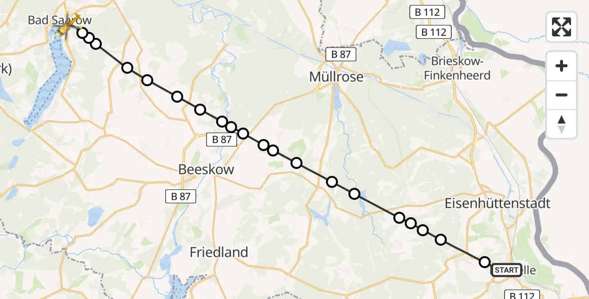 Flugroute Rettungshubschrauber Neuzelle - Bad Saarow, 13 März 2026, 11:29