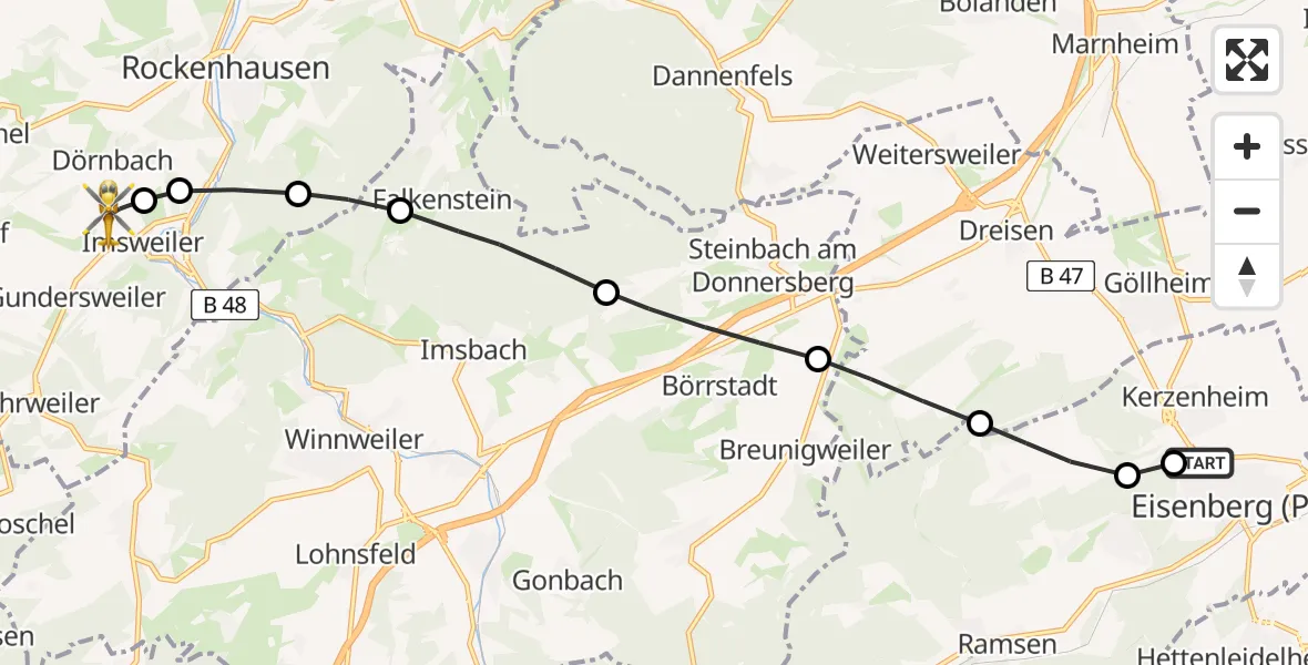Routekaart van de vlucht: Rettungshubschrauber nach Imsweiler UL