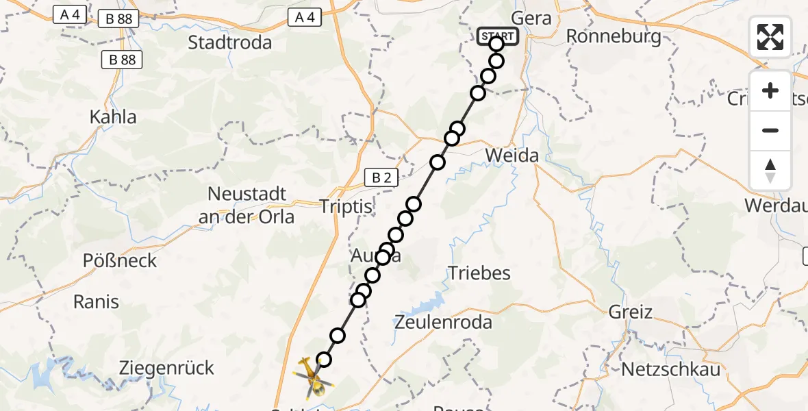 Flugroute Ambulanzhubschrauber Windischenbernsdorf - Oettersdorf, 13 März 2026, 11:36