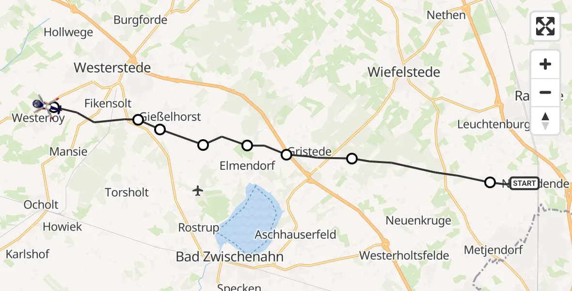 Flugroute Polizeihubschrauber Neusüdende - Westerloy, 13 März 2026, 11:38