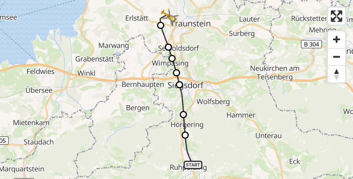 Flugroute Rettungshubschrauber Ruhpolding - Gemarkung Wolkersdorf, 13 März 2026, 11:46