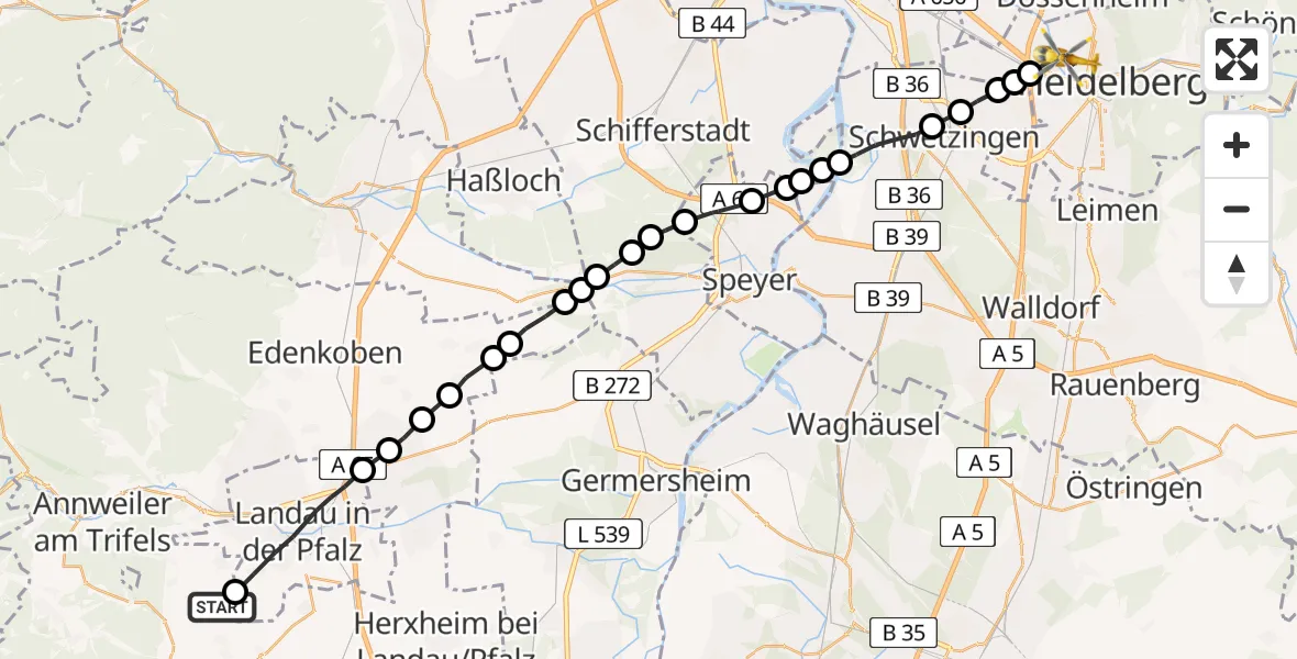 Routekaart van de vlucht: Rettungshubschrauber nach Heidelberg, Im Neuenheimer Feld