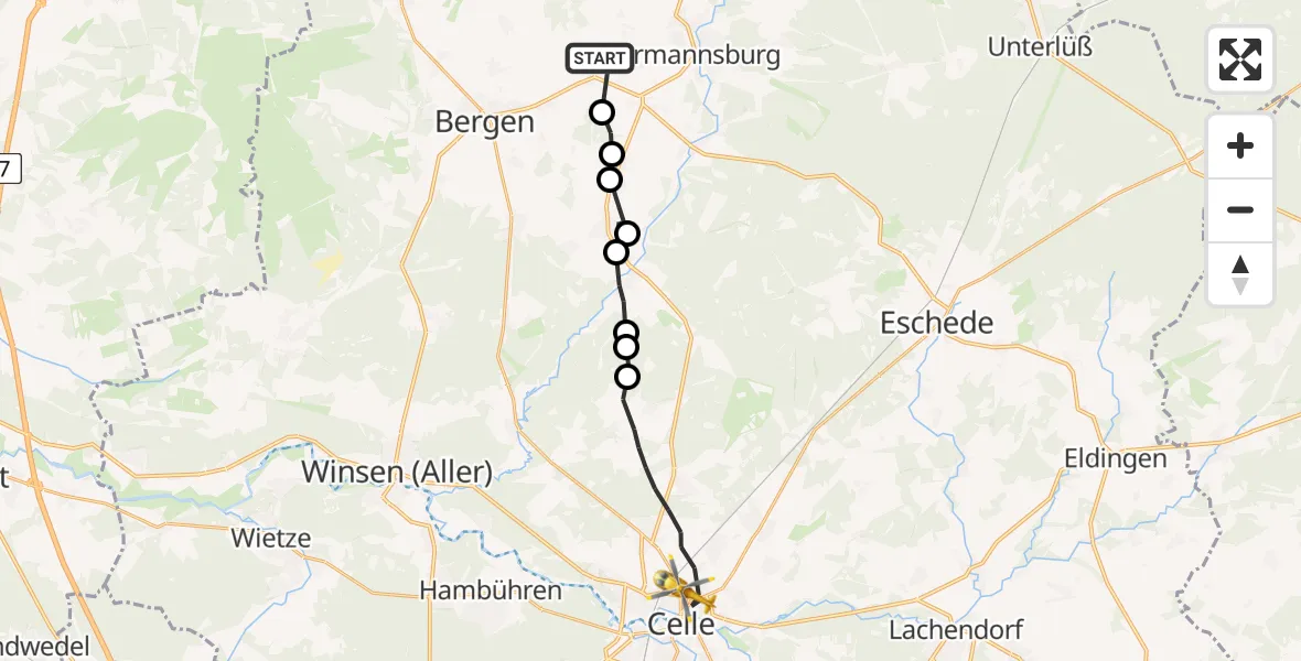 Flugroute Rettungshubschrauber Dohnsen - Celle, 13 März 2026, 11:55