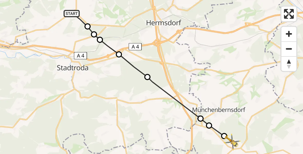 Flugroute Rettungshubschrauber Schöngleina - Großebersdorf, 13 März 2026, 11:55