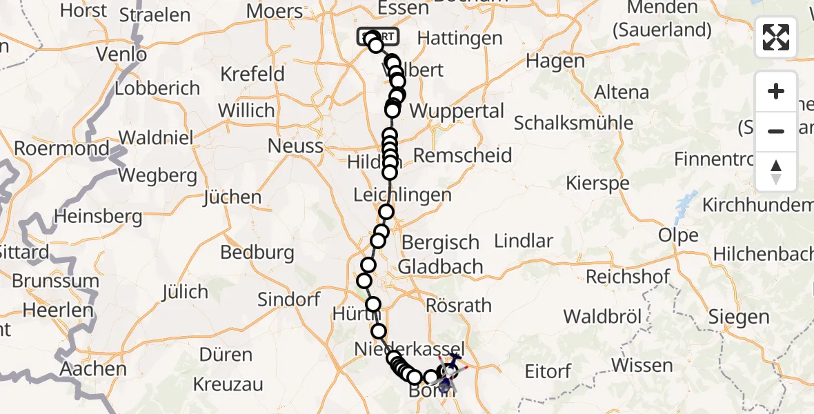 Flugroute Polizeihubschrauber Essen-Mülheim Airport - Sankt Augustin, 13 März 2026, 11:58