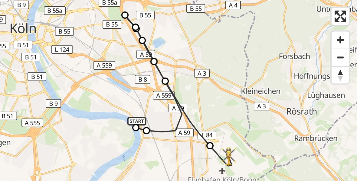 Routekaart van de vlucht: Ambulanzhubschrauber nach Cologne Bonn Airport