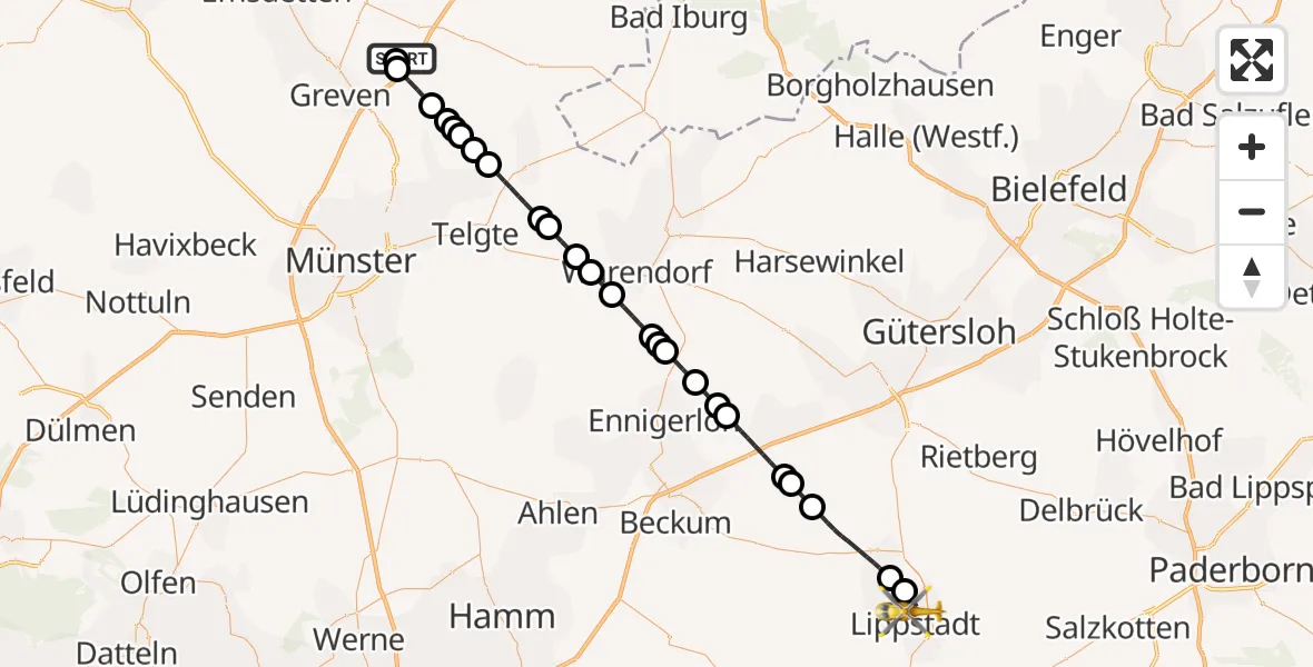 Routekaart van de vlucht: Ambulanzhubschrauber nach Lippstadt, Goethestraße