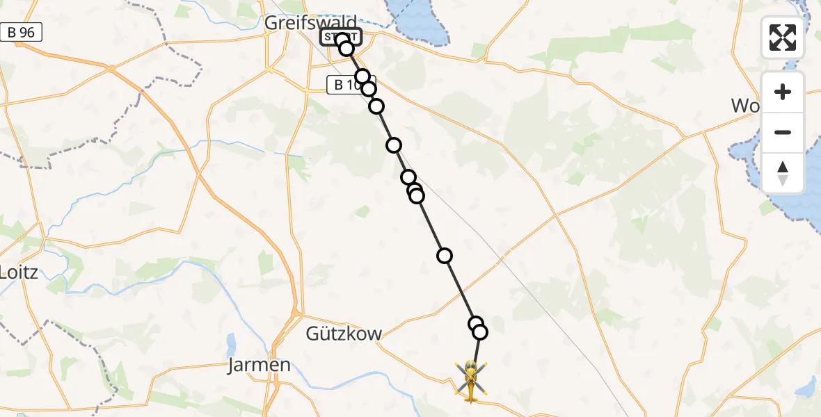 Routekaart van de vlucht: Ambulanzhubschrauber nach Groß Polzin