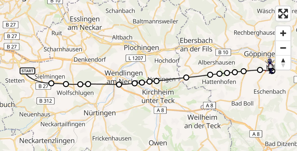 Flugroute Polizeihubschrauber Stuttgart Airport - Holzheim, 13 März 2026, 12:12