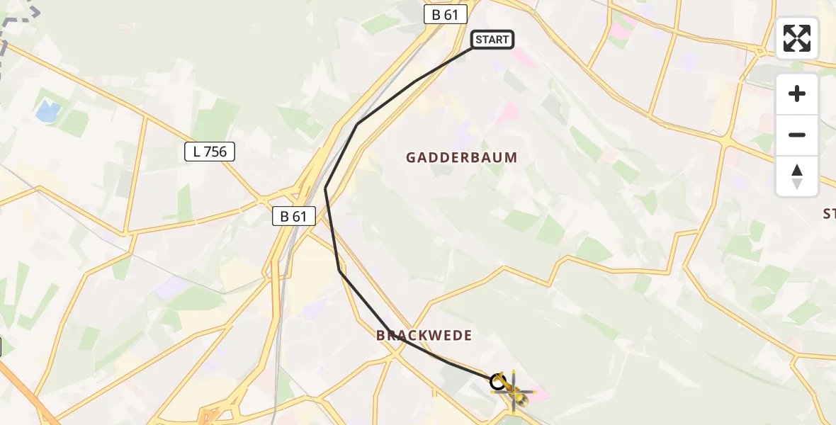 Flugroute Rettungshubschrauber Bielefeld - Luftrettungszentrum Bielefeld, 13 März 2026, 12:12