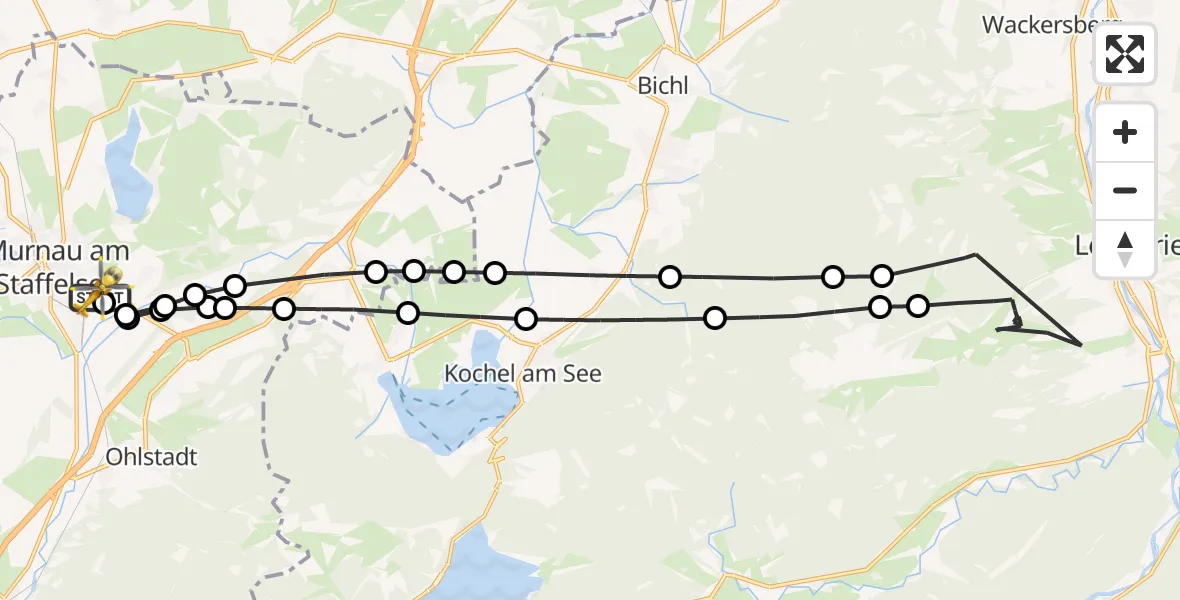 Flugroute Rettungshubschrauber Murnau Accident Hospital - Murnau Accident Hospital, 13 März 2026, 12:15