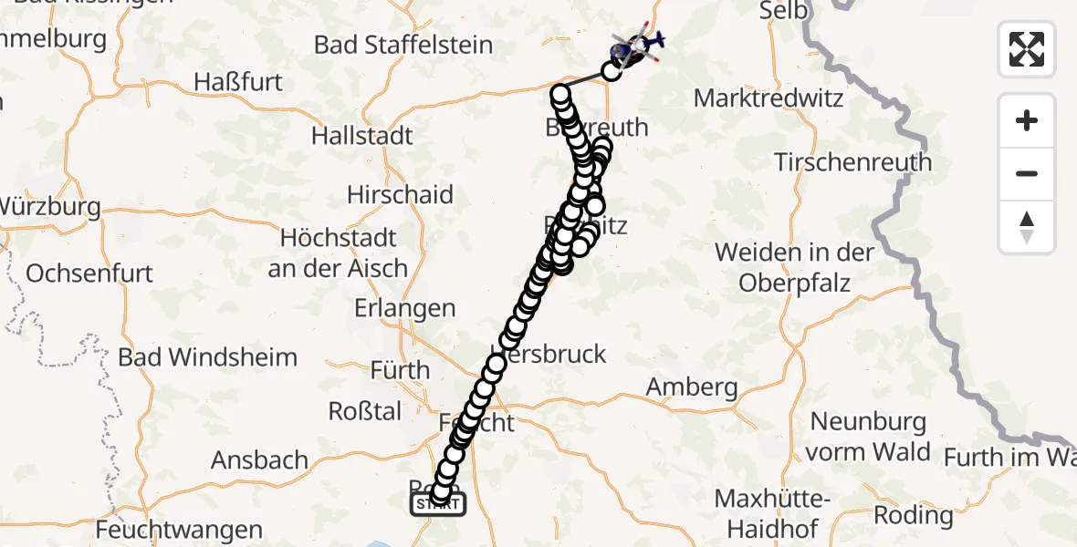 Flugroute Polizeihubschrauber Roth Airfield - Falls, 13 März 2026, 12:17