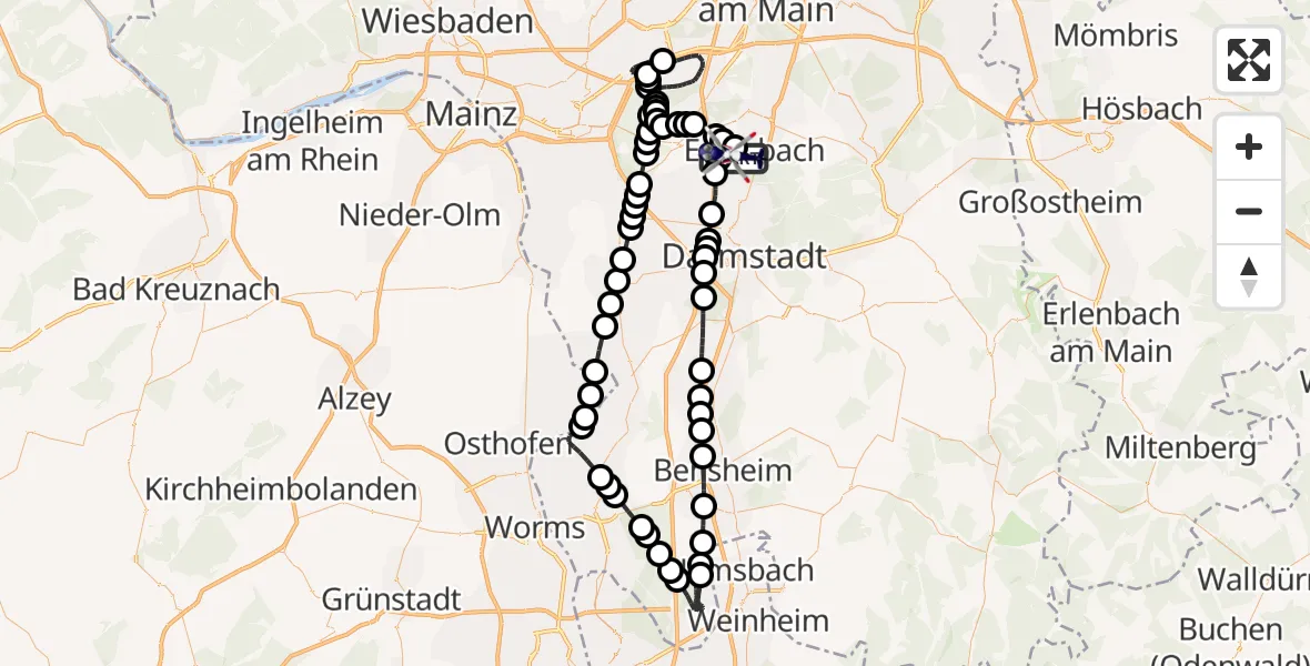 Flugroute Polizeihubschrauber Frankfurt-Egelsbach Airport - Frankfurt-Egelsbach Airport, 13 März 2026, 12:22