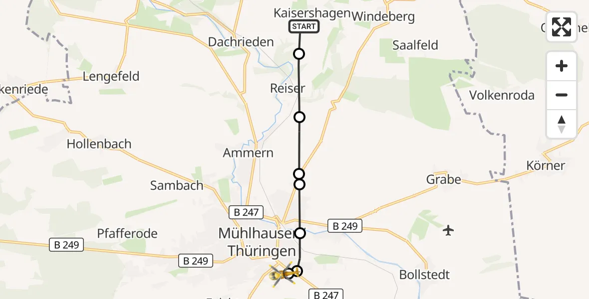 Flugroute Rettungshubschrauber Kaisershagen - Hufeland Hospital, 13 März 2026, 12:23