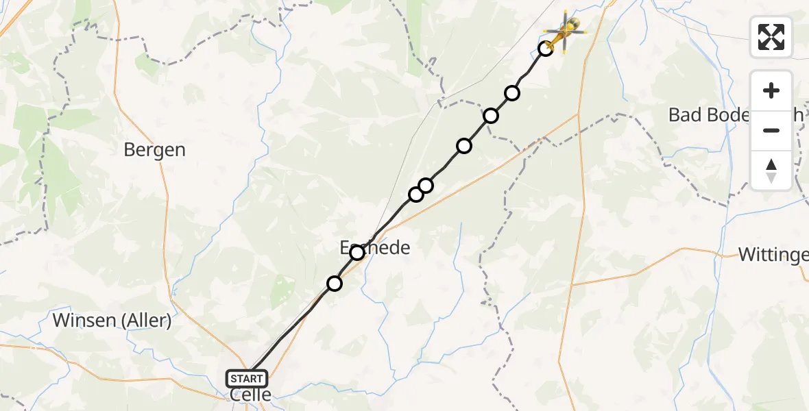 Flugroute Rettungshubschrauber Celle - Suderburg, 13 März 2026, 12:25
