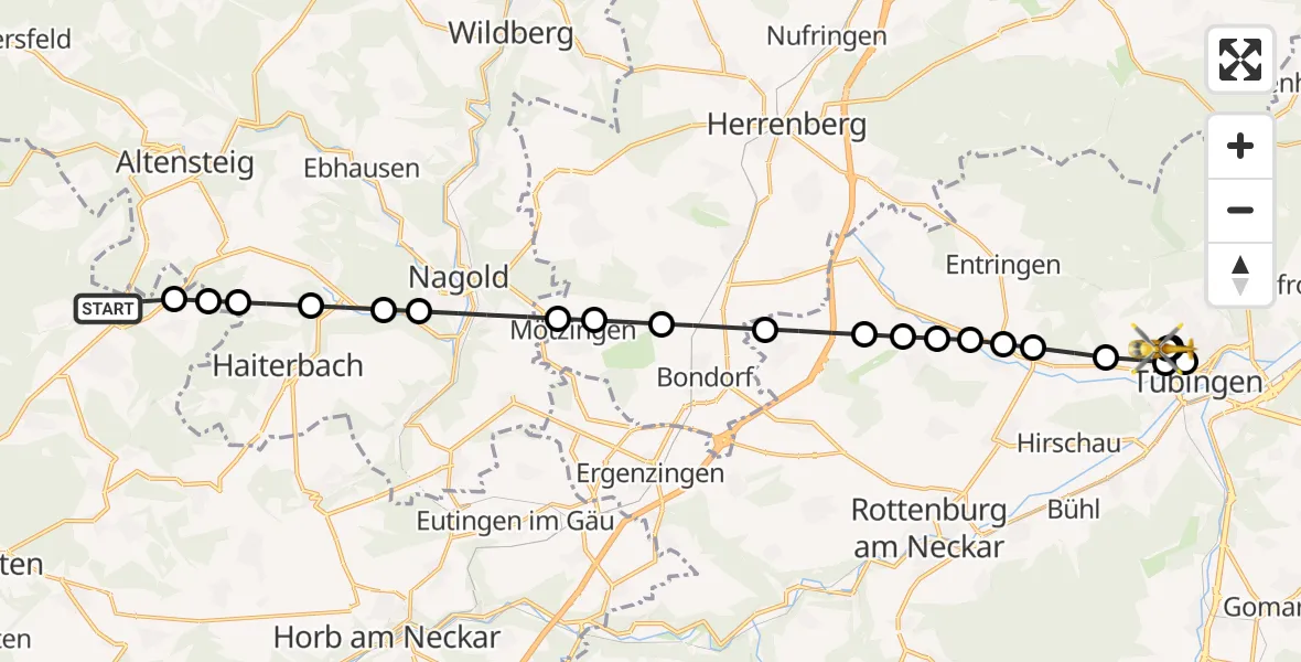 Routekaart van de vlucht: Rettungshubschrauber nach Tübingen University Hospital