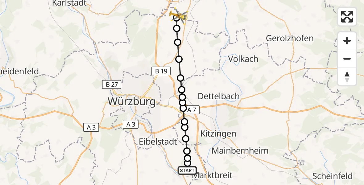 Flugroute Rettungshubschrauber Frickenhausen am Main - Rieden, 13 März 2026, 12:32