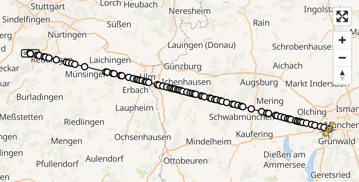 Routekaart van de vlucht: Ambulanzhubschrauber nach DRF Air Rescue München Heliport