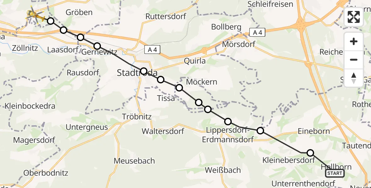 Flugroute Rettungshubschrauber Hellborn - Ilmnitz, 13 März 2026, 12:41