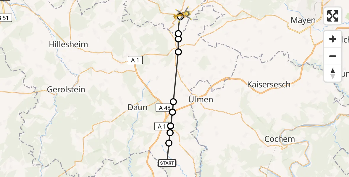 Flugroute Ambulanzhubschrauber Gillenfeld - Nürburg, 13 März 2026, 12:42